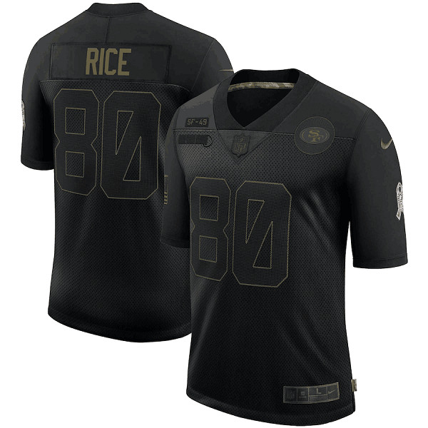 Men's San Francisco 49ers #80 Jerry Rice Black NFL 2020 Salute To Service Limited Stitched Jersey